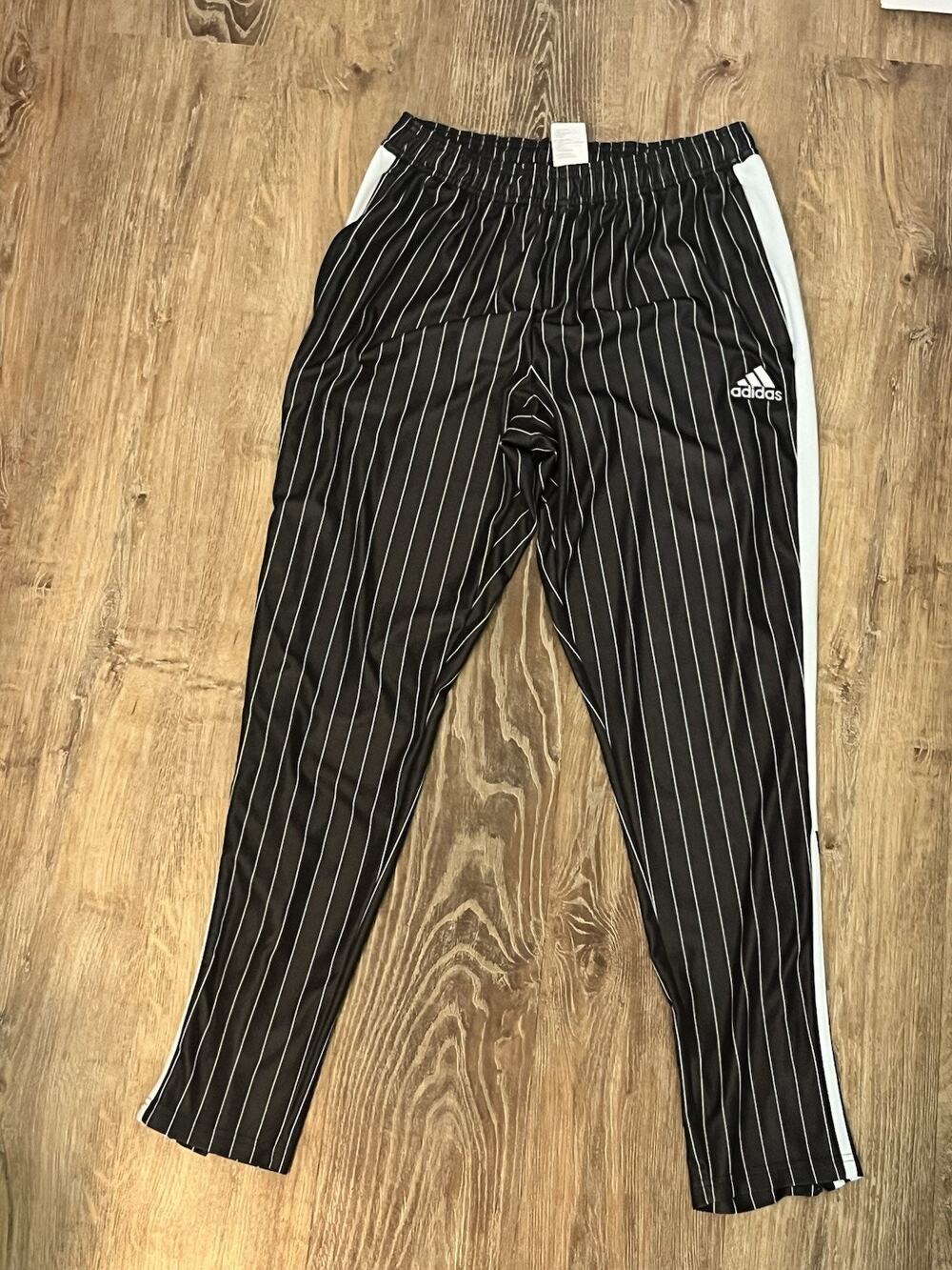 Adidas AEROREADY Track Pants Mens XL Black Pinstripe Tapered Joggers Soccer